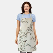 Bird Branch Watercolor Beige Nature Painting エプロン (着用した状態)