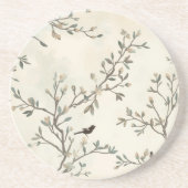 Bird Branch Watercolor Beige Nature Painting コースター (正面)