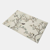 Bird Branch Watercolor Beige Nature Painting ドアマット (アングル)