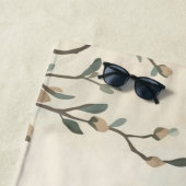 Bird Branch Watercolor Beige Nature Painting ビーチタオル (インサイチュ)