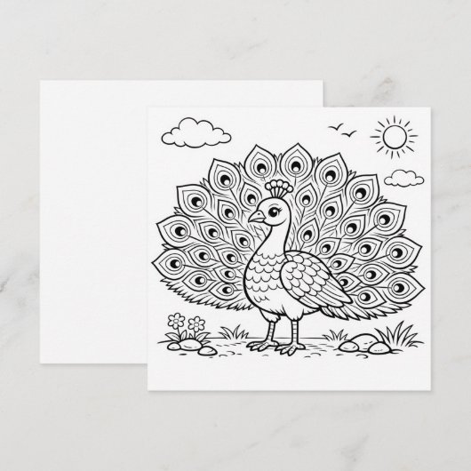 Bird Coloring Page Peacock Flat Card (正面/裏面)