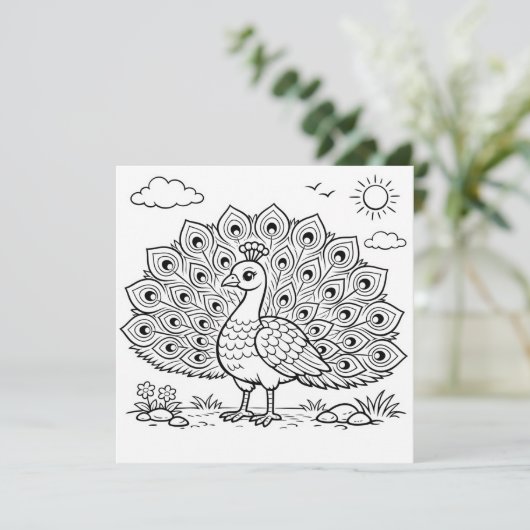 Bird Coloring Page Peacock Flat Card (スタンド正面)