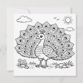 Bird Coloring Page Peacock Flat Card (正面)