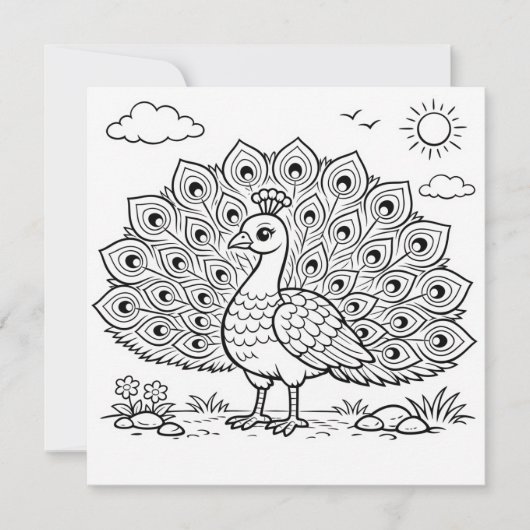 Bird Coloring Page Peacock Flat Card (正面)