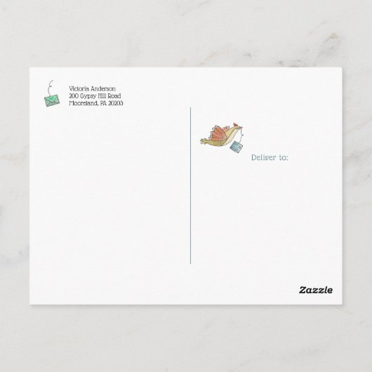 Bird Delivering Mailありがとう ポストカード (裏面)