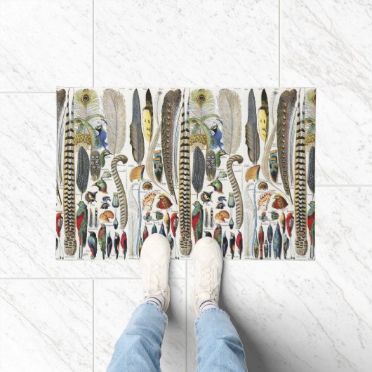 Bird Feather Wildlife Antique Feathers Art Nouveau ドアマット (室内)