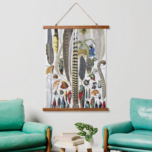 Bird Feather Wildlife Antique Feathers Art Nouveau 吊り下げ型タペストリー (リビング)