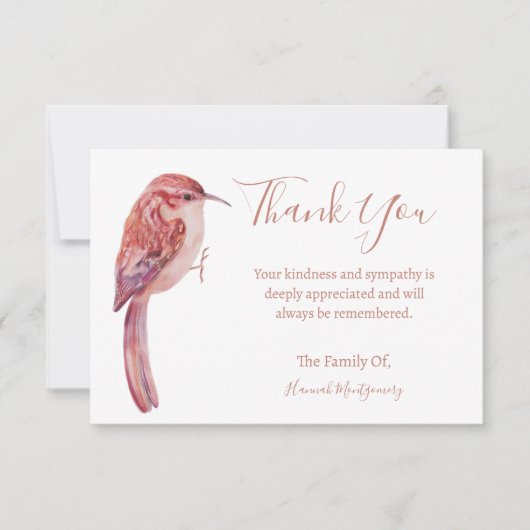 Bird Floral Sympathy Thank You Card ノートカード (正面)