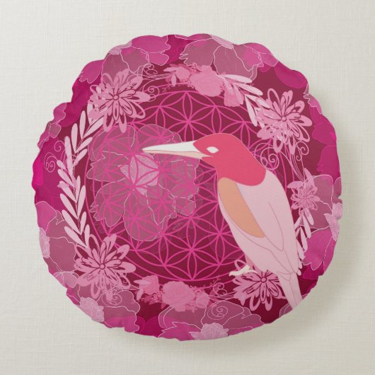 Bird flower of life ラウンドクッション (正面)