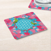 bird, flower of life,pink, flower, natural,sacred  スクエアペーパーコースター (アングル)