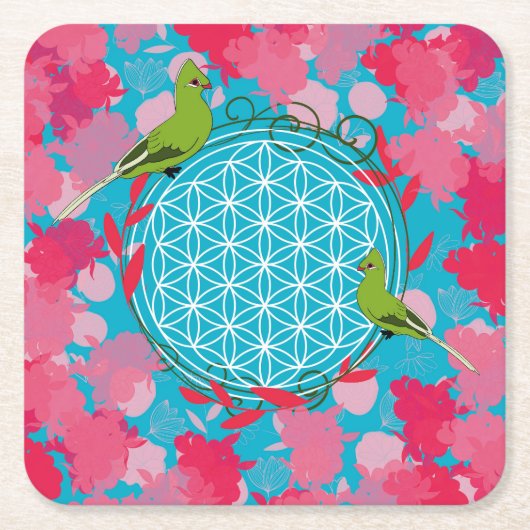 bird, flower of life,pink, flower, natural,sacred  スクエアペーパーコースター (正面)