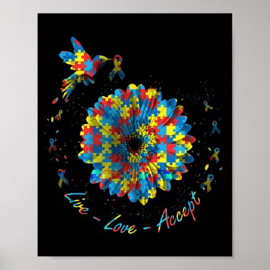 Bird Flower Ribbon Puzzle Live Love Accept Autism  ポスター (正面)
