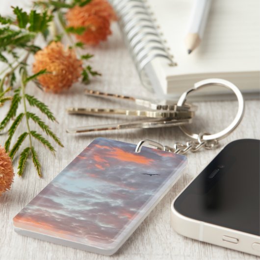 Bird Flying Pink Clouds Sky Photo キーホルダー (正面右)