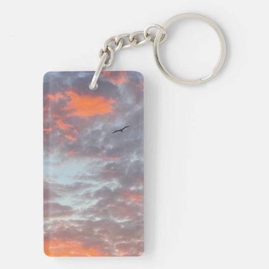 Bird Flying Pink Clouds Sky Photo キーホルダー (裏面)