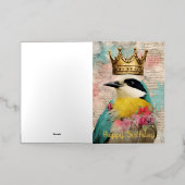 Bird in a Crown Collage誕生日金ゴールド 箔グリーティングカード (外側レイダウン)
