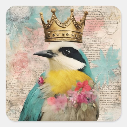 Bird in a Crown Collage スクエアシール (正面)