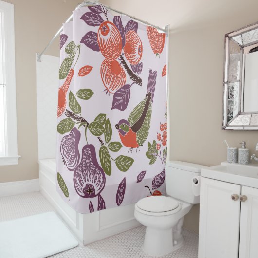 bird in a fruit garden. seamless pattern シャワーカーテン (インサイチュ)