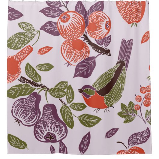 bird in a fruit garden. seamless pattern シャワーカーテン (正面)