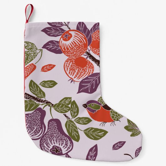 bird in a fruit garden. seamless pattern スモールクリスマスストッキング (正面)