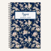 Bird in Blossom ネイビー オーダーメイド ジャーナル ノート (正面)