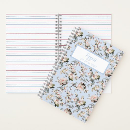 Bird in Blossom Blue Personalized Journal Notebook ノートブック (内側)