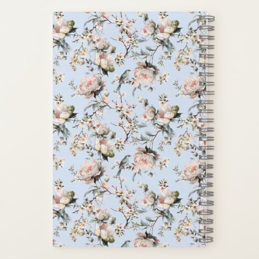 Bird in Blossom Blue Personalized Journal Notebook ノートブック (裏面)