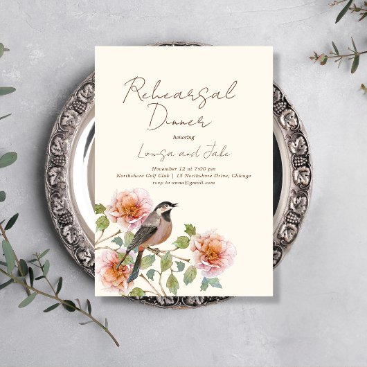 Bird in Flowering Branches Rehearsal Dinner 招待状