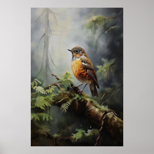 Bird In Forest Wall Print, Bird Rustic, Botanical ポスター (正面)