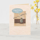 Bird in Log Blue 2フレーム誕生日 カード (黄色い花)