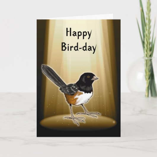 Bird in Spotlight、Happy Bird Day、Pun、誕生日 カード (正面)