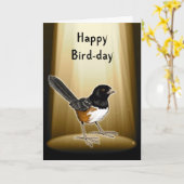 Bird in Spotlight、Happy Bird Day、Pun、誕生日 カード (黄色い花)