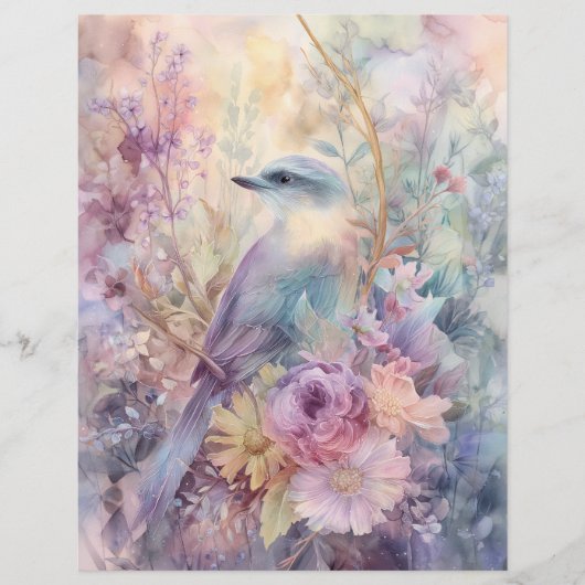BIRD IN SPRING FLORAL GARDEN SCRAPBOOK PAPER (正面)