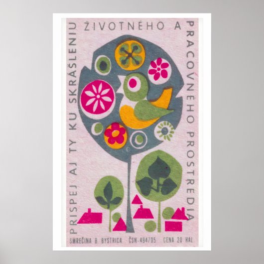 Bird in Tree - Matchbox Print - Czech Wall Art ポスター (正面)
