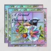 Bird in Window誕生日招待状 招待状 (正面/裏面)