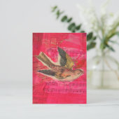 Bird Mixed Media  Hot Pink Background ポストカード (スタンド正面)