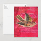 Bird Mixed Media  Hot Pink Background ポストカード (正面/裏面)