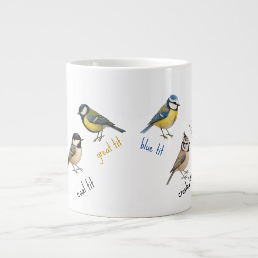 Bird Mug – 庭の鳥の水彩コーヒーカップ ジャンボコーヒーマグカップ (正面)