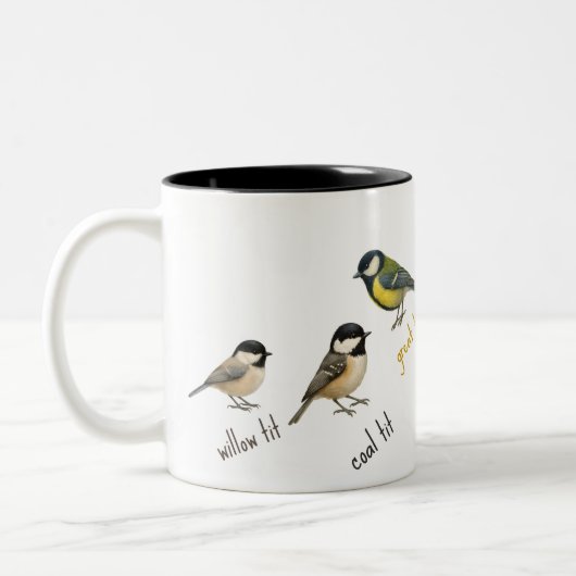 Bird Mug – 庭の鳥の水彩コーヒーカップ ツートーンマグカップ (左)