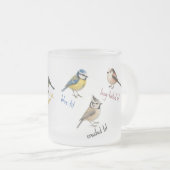 Bird Mug – 庭の鳥の水彩コーヒーカップ フロストグラスマグカップ (正面右)
