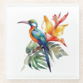 Bird of Paradise、カラフル幻想鳥'n flower ガラスコースター (正面)