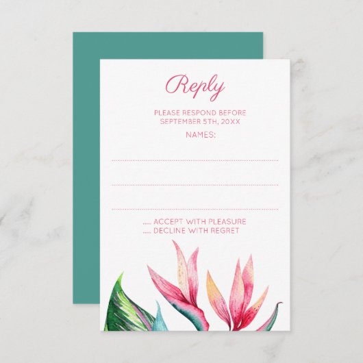 Bird of Paradise Monogram結婚の返信カード 出欠カード (正面/裏面)