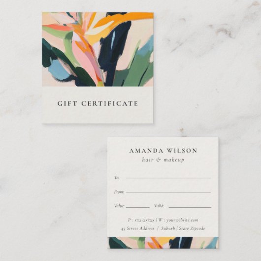 Bird Of Paradise Painted Floral Gift Certificate スクエア名刺 (正面/裏面)