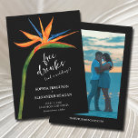 Bird of Paradise Photo 結婚's セーブザデート<br><div class="desc">黒い背景にパラダイスの水色の花の熱帯エキゾチックな鳥は、エキゾチックな日付カードを除いて美しい結婚式をしゃれている作る。前面の詳細、背面のお気に入りの写真と結婚ウェブサイト。私たちの店のマッチングアイテム。</div>