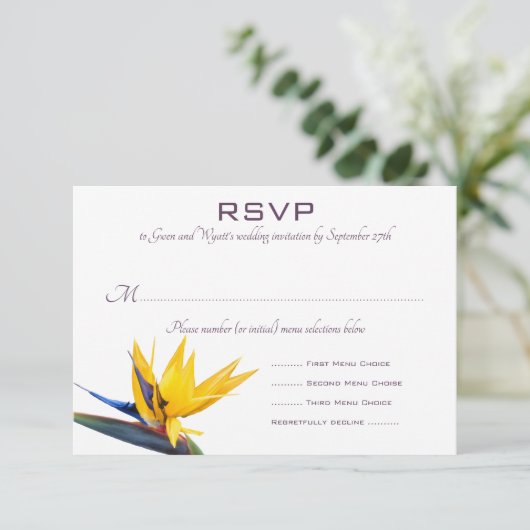 Bird of Paradise Whiteのメ結婚ニュー返信カード 出欠カード (スタンド正面)