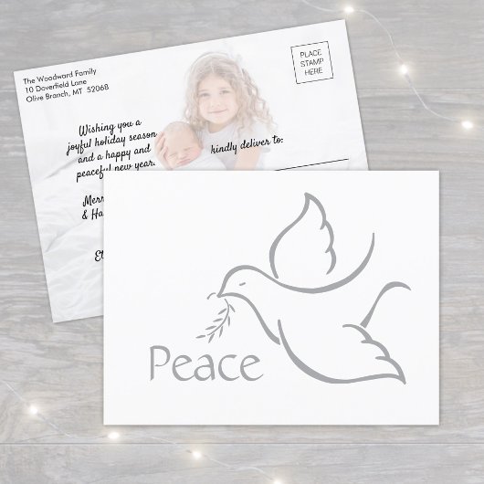 Bird of PeaceミニマモダンリストDove 1フォトホワイト シーズンポストカード