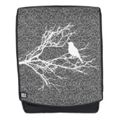 Bird on a branch, White on Black Pattern バックパック (正面)