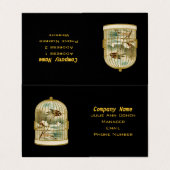 Bird on Branch in Birdcage冬の金ゴールドブラック 名刺 (外部フラット)