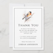 Bird on branch thin border funeral memorial サンキューカード (正面)