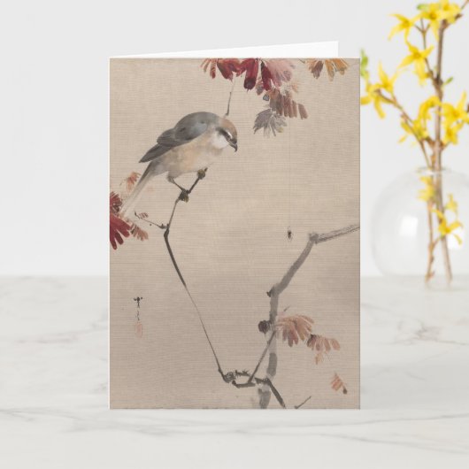 Bird on Branch Watching Spider | 渡辺聖亭 カード (黄色い花)