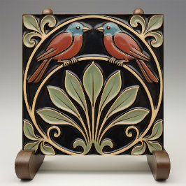 Bird on Flowers Art Deco Nouveau Faux Relief タイル